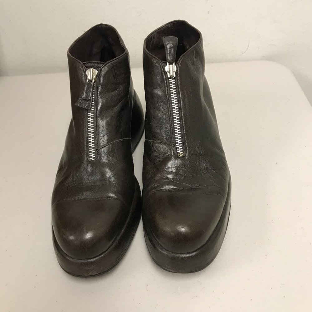 Jil Sander brown zip booties leather platform shoes 39.5 ankle boots